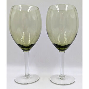 Pier 1 Wine Glasses Water Goblet Pantiago Olive Green 8 1/2" Tall Set Of 2